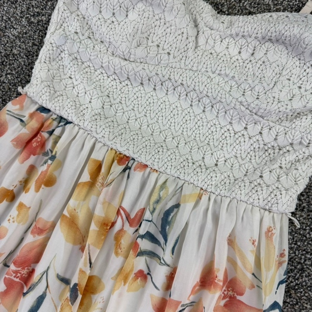 Lily Rose Floral Crochet Lace Bodice Maxi Dress White Orange Yellow Womens Large - Picture 3 of 9
